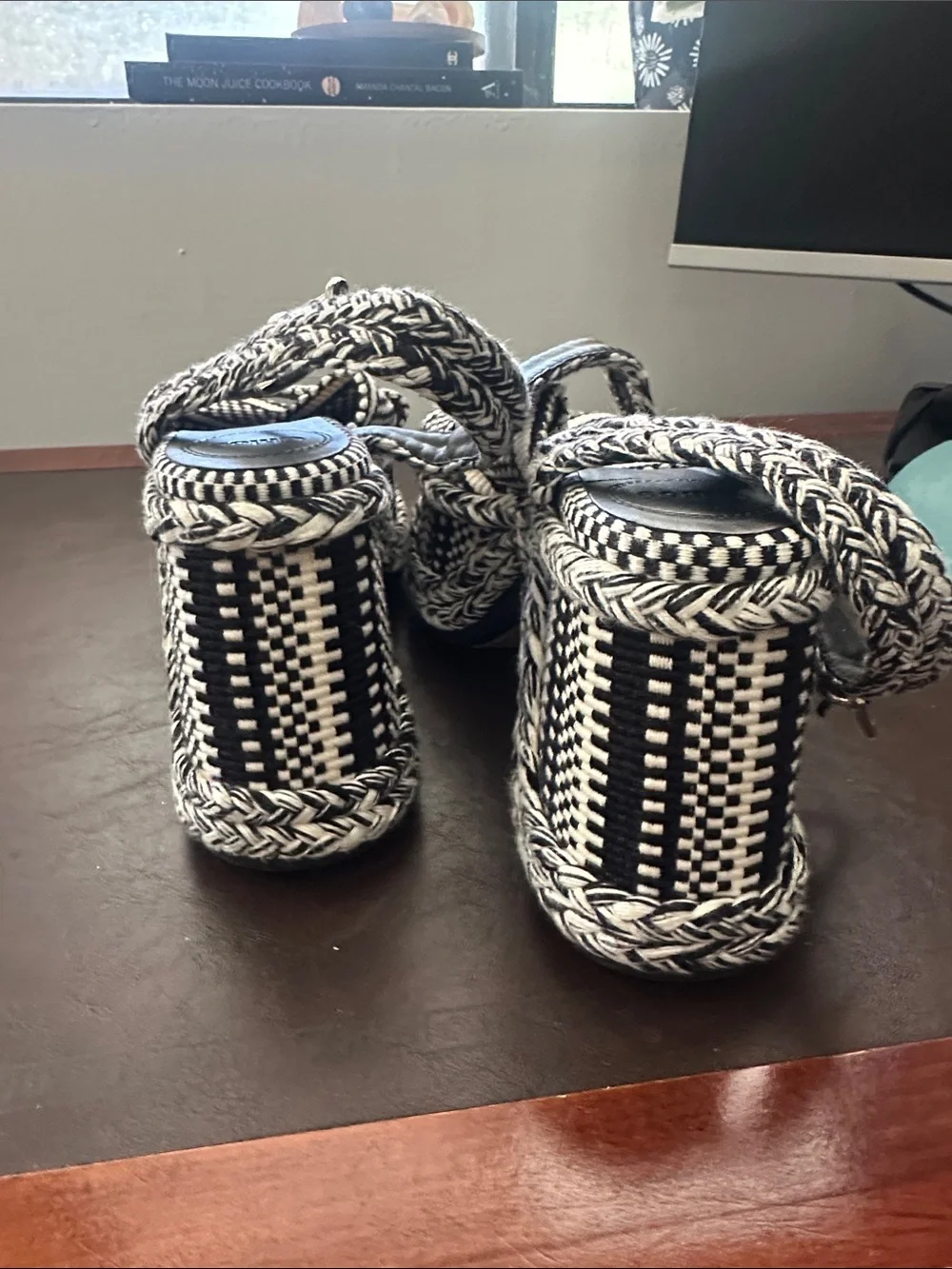 Chloe x Bergdorf Goodman exclusive Amambaih Black&White Braided Platform Sandals